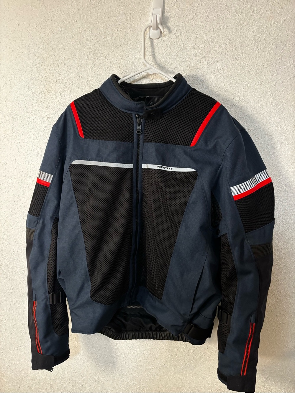 Men's Performance Riding Jacket in Navy Blue with Red Accents